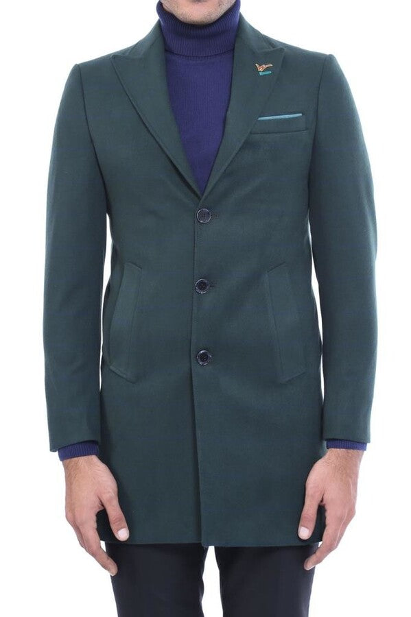 WSS Wide Pointed Collar Green Men Coat  - North Port