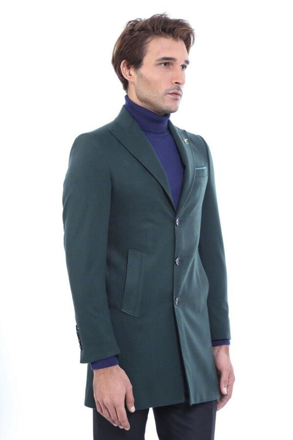 WSS Wide Pointed Collar Green Men Coat  - North Port