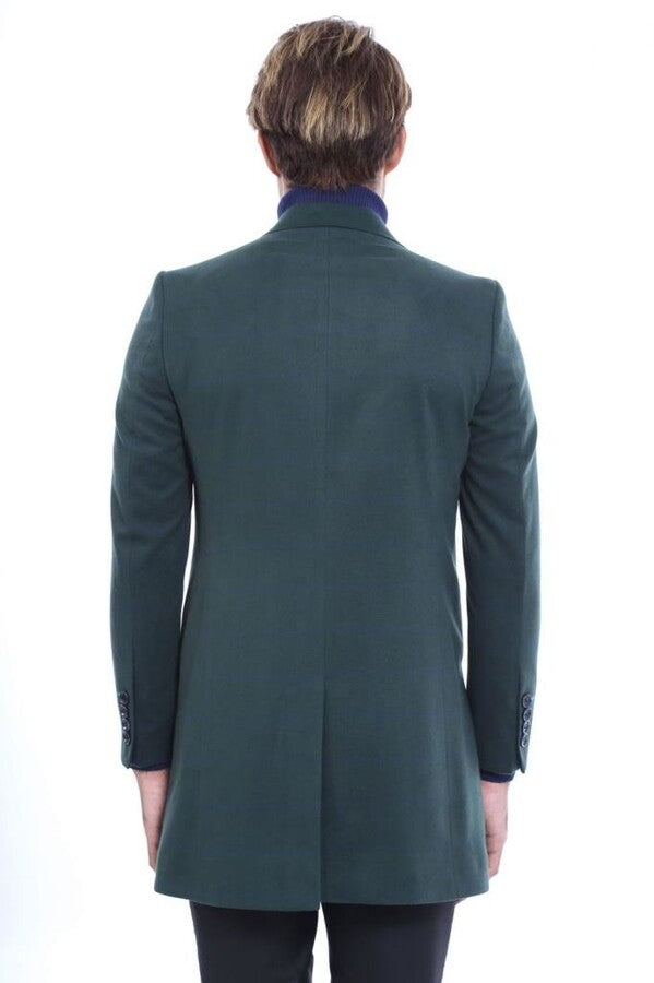 WSS Wide Pointed Collar Green Men Coat  - North Port