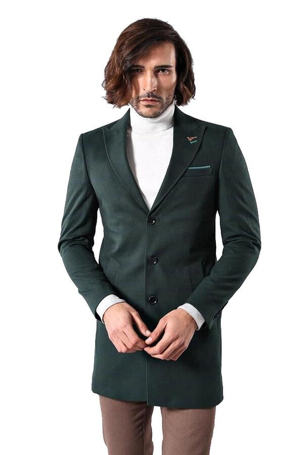 WSS Wide Pointed Collar Green Men Coat  - North Port