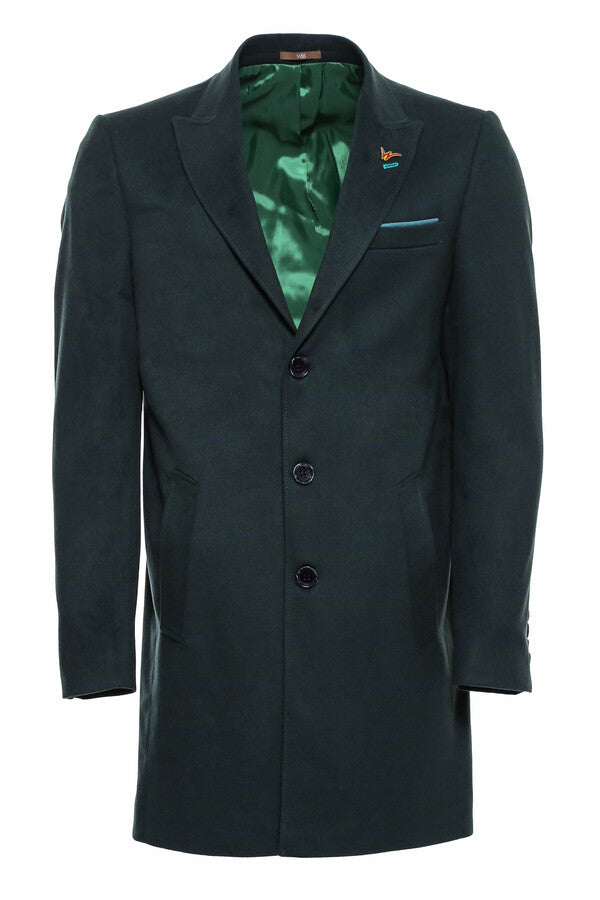 WSS Wide Pointed Collar Green Men Coat  - North Port