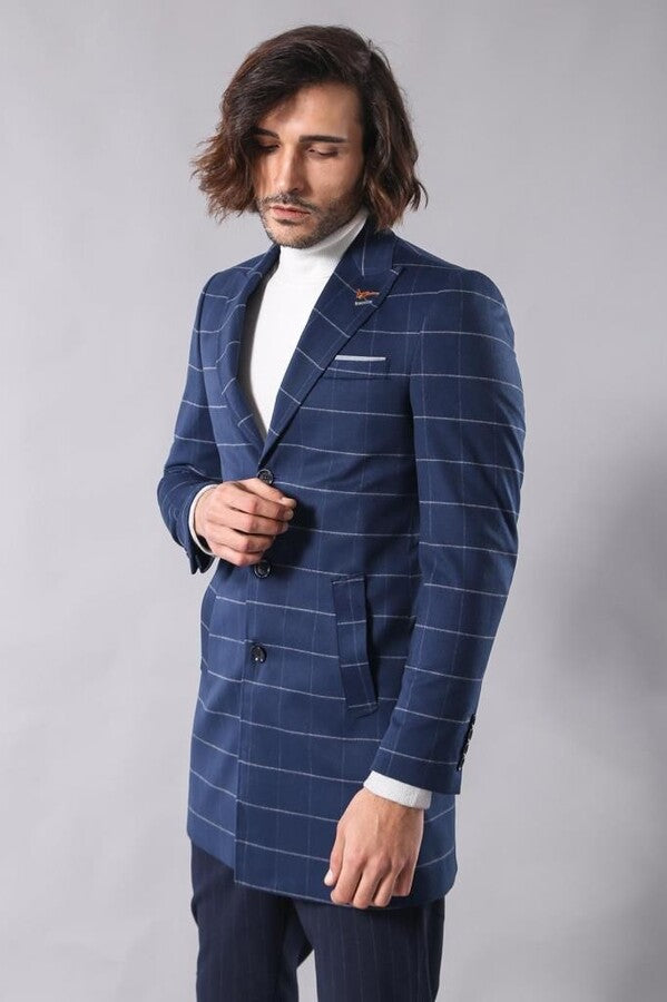 WSS Wide Pointed Collar Indigo Men Coat  - Philadelphia