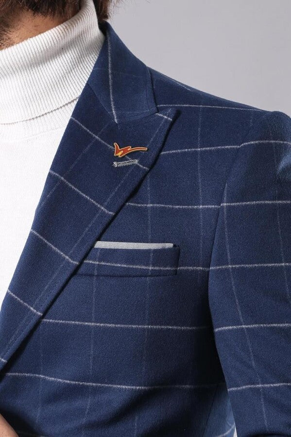 WSS Wide Pointed Collar Indigo Men Coat  - Philadelphia