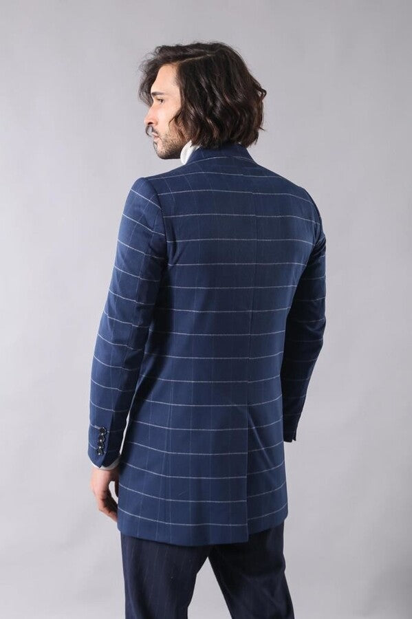 WSS Wide Pointed Collar Indigo Men Coat  - Philadelphia