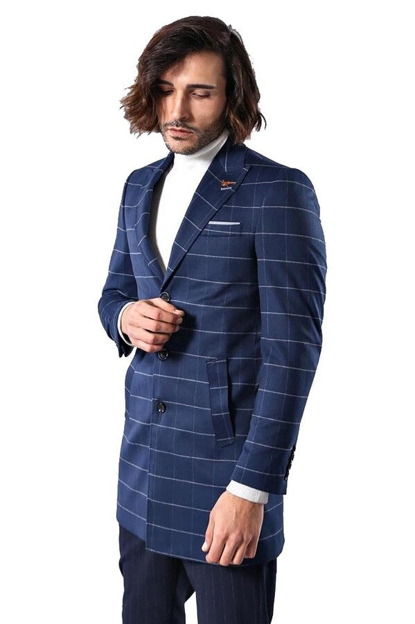 WSS Wide Pointed Collar Indigo Men Coat  - Philadelphia