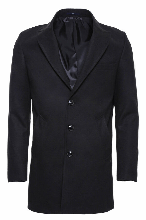 WSS Wide Pointed Collar Over Knee Black Men Coat  - North Hempstead