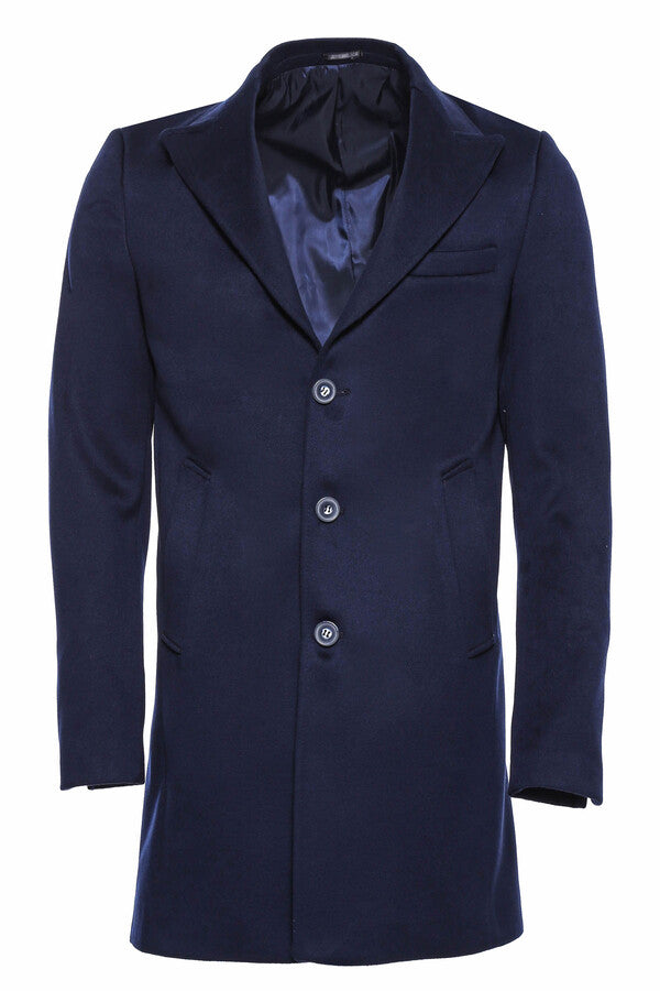 WSS Wide Pointed Collar Over Knee Navy Blue Men Coat  - Lisburn