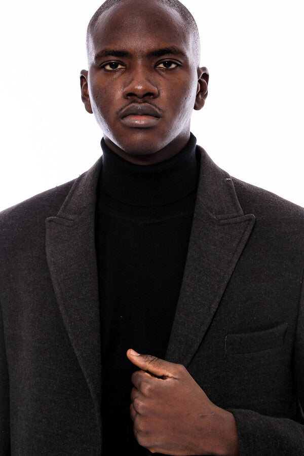 WSS Wide Pointed Collar Smoked Over Knee Men Coat  - Bartlett