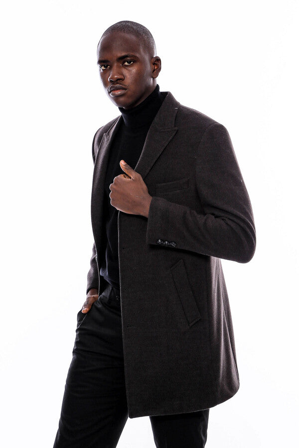 WSS Wide Pointed Collar Smoked Over Knee Men Coat  - Bartlett