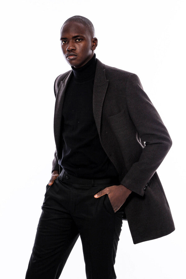 WSS Wide Pointed Collar Smoked Over Knee Men Coat  - Bartlett
