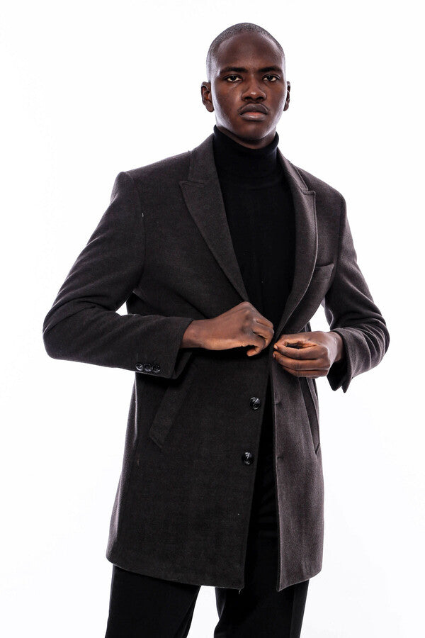 WSS Wide Pointed Collar Smoked Over Knee Men Coat  - Bartlett