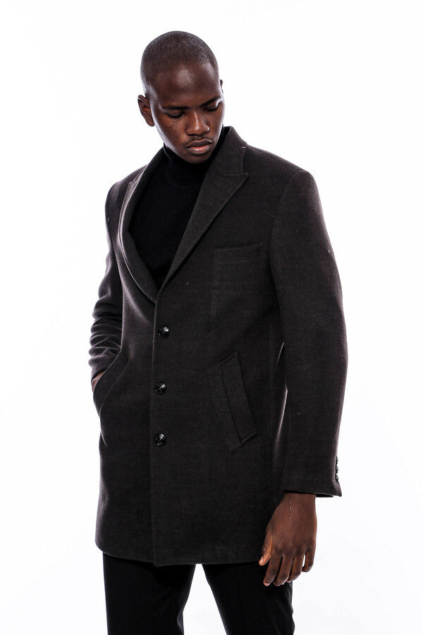 WSS Wide Pointed Collar Smoked Over Knee Men Coat  - Bartlett