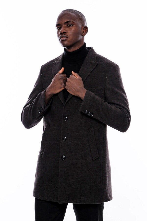 WSS Wide Pointed Collar Smoked Over Knee Men Coat  - Bartlett