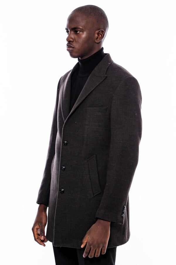 WSS Wide Pointed Collar Smoked Over Knee Men Coat  - Bartlett