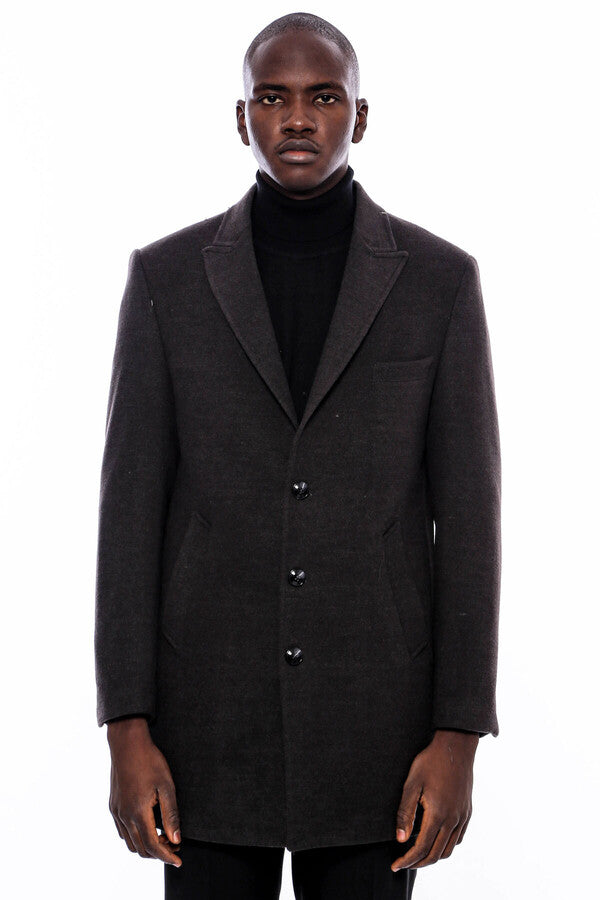 WSS Wide Pointed Collar Smoked Over Knee Men Coat  - Bartlett