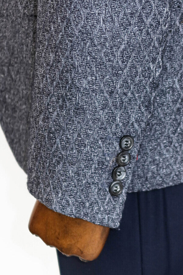 WSS Wool Patterned Slim-Fit Navy Blue Men Blazer  - Sudbury