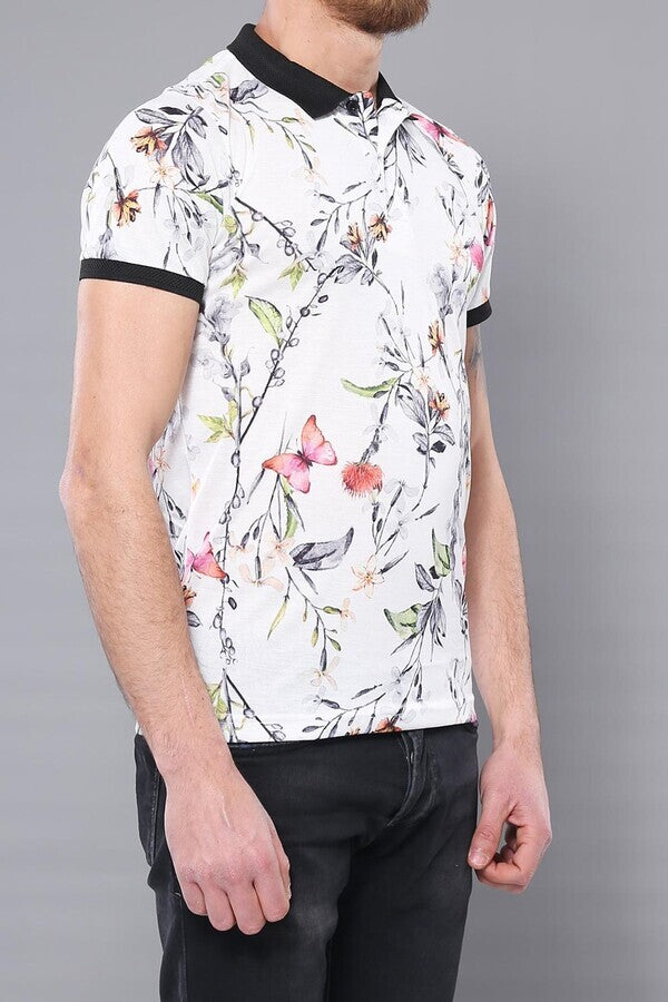 WSS Polo Neck Floral Pattern Yellow T-Shirt  - Singen