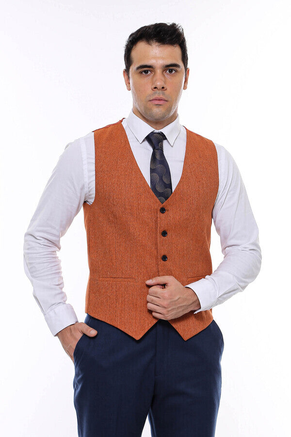 WSS V Neck Plain Men's Orange Vest  - Lodi