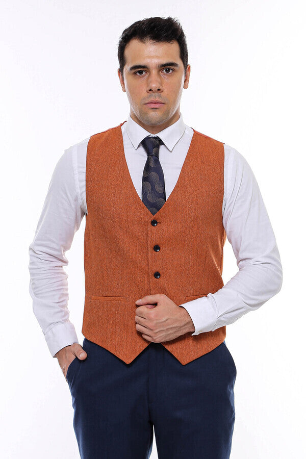 WSS V Neck Plain Men's Orange Vest  - Lodi