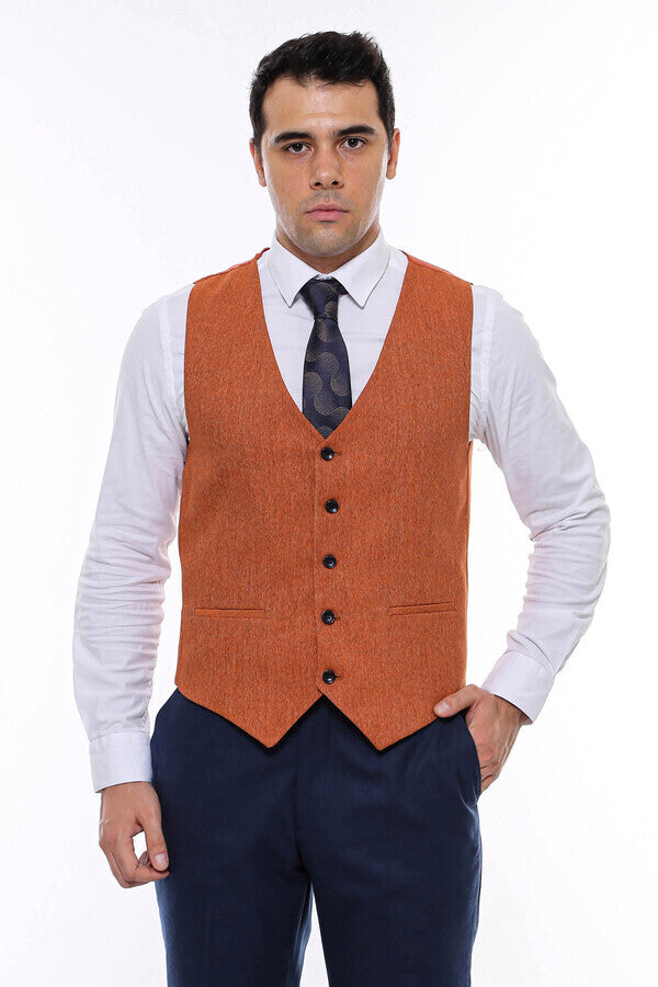 WSS V Neck Plain Men's Orange Vest  - Lodi