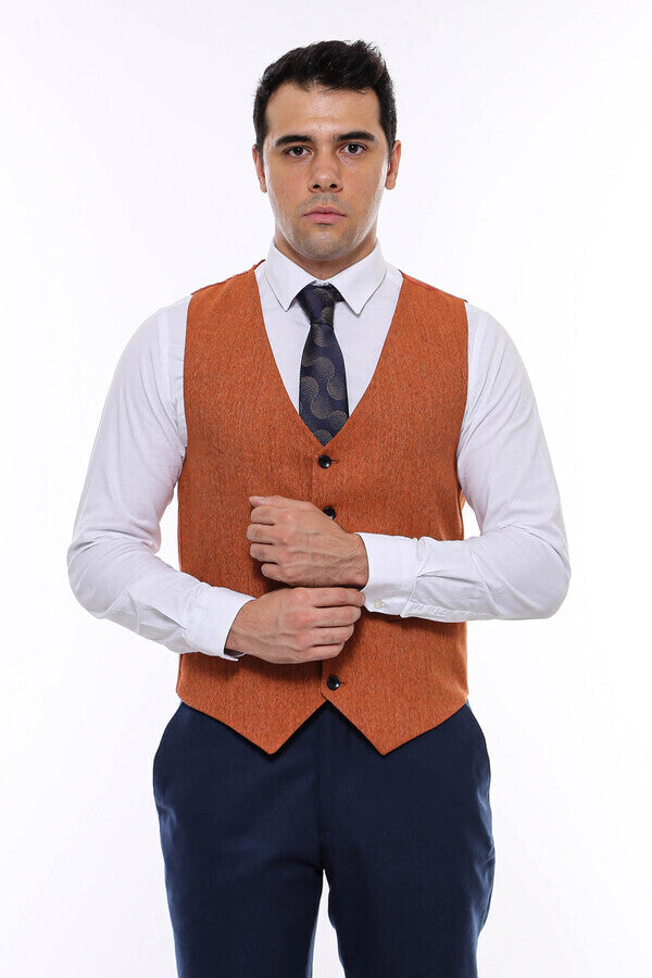 WSS V Neck Plain Men's Orange Vest  - Lodi