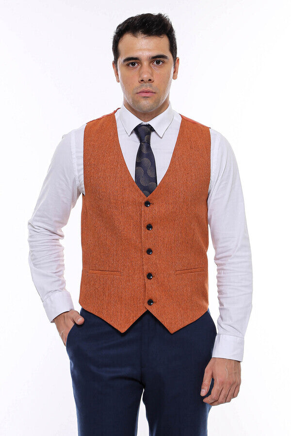 WSS V Neck Plain Men's Orange Vest  - Lodi
