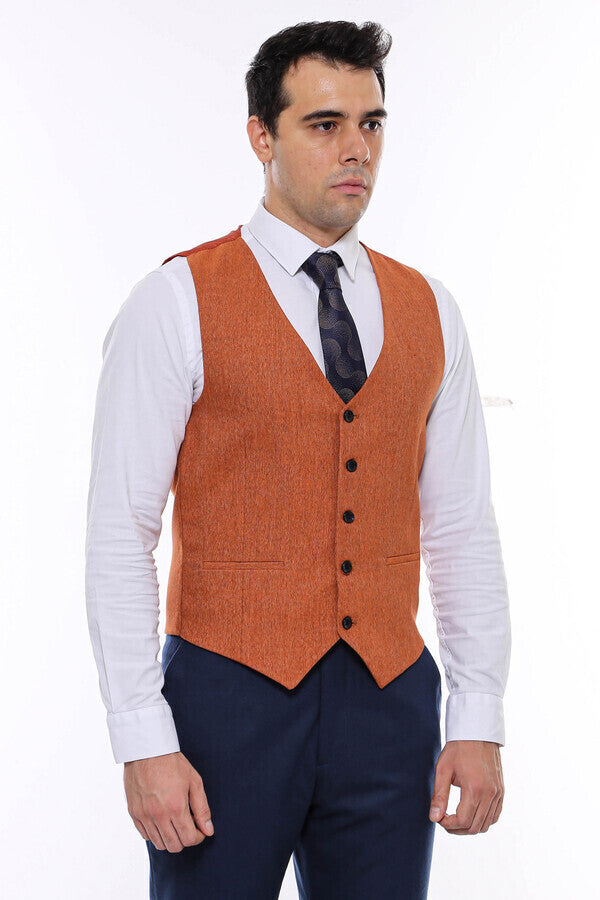 WSS V Neck Plain Men's Orange Vest  - Lodi