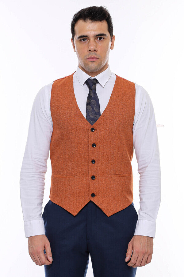 WSS V Neck Plain Men's Orange Vest  - Lodi