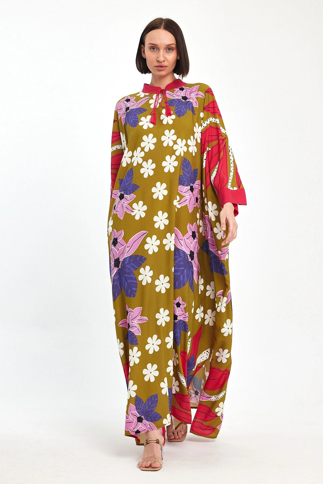 Maxi Boy Oil Green Printed Woven Viscose Dress BCVL-251069 - Níkaia