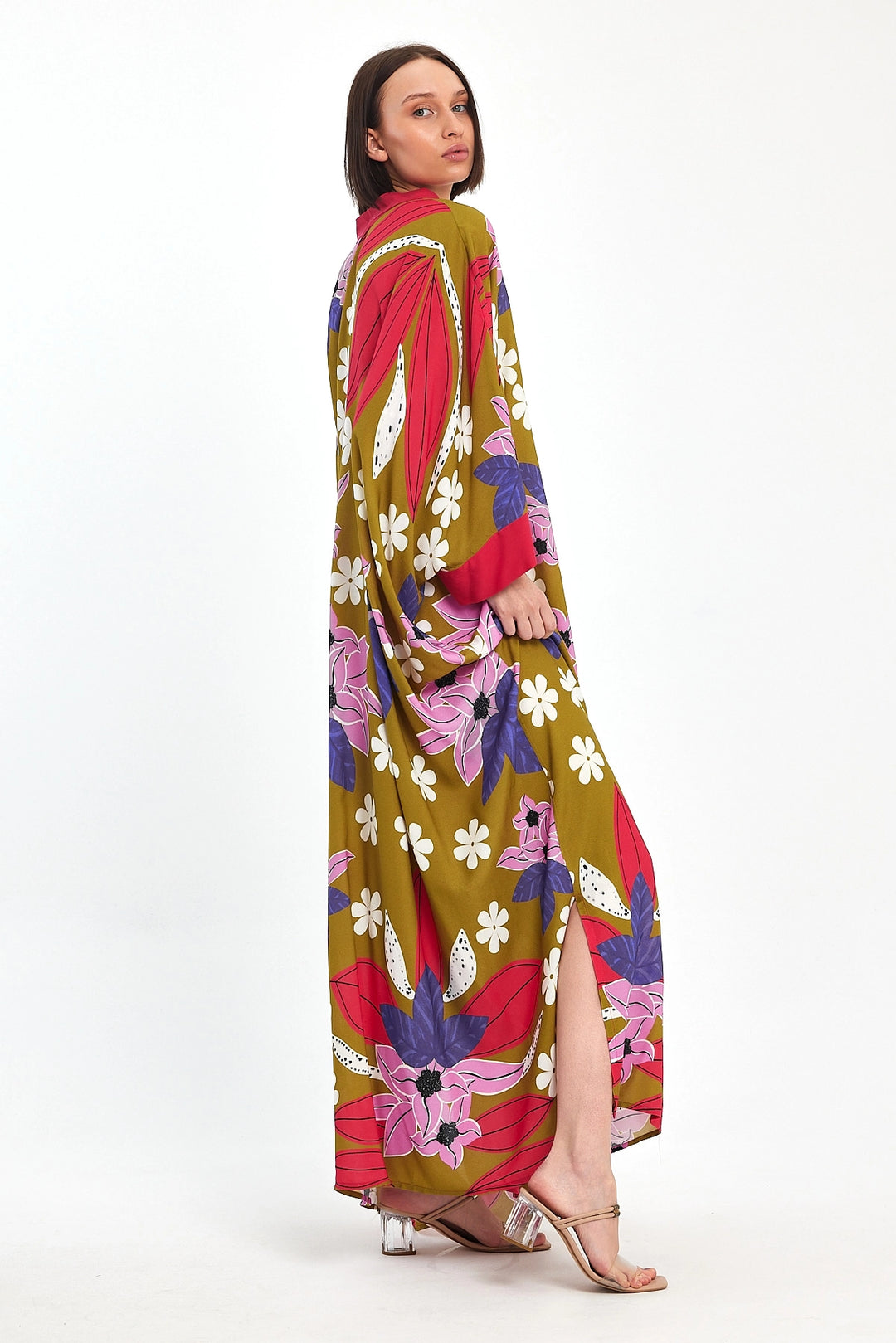 Maxi Boy Oil Green Printed Woven Viscose Dress BCVL-251069 - Níkaia