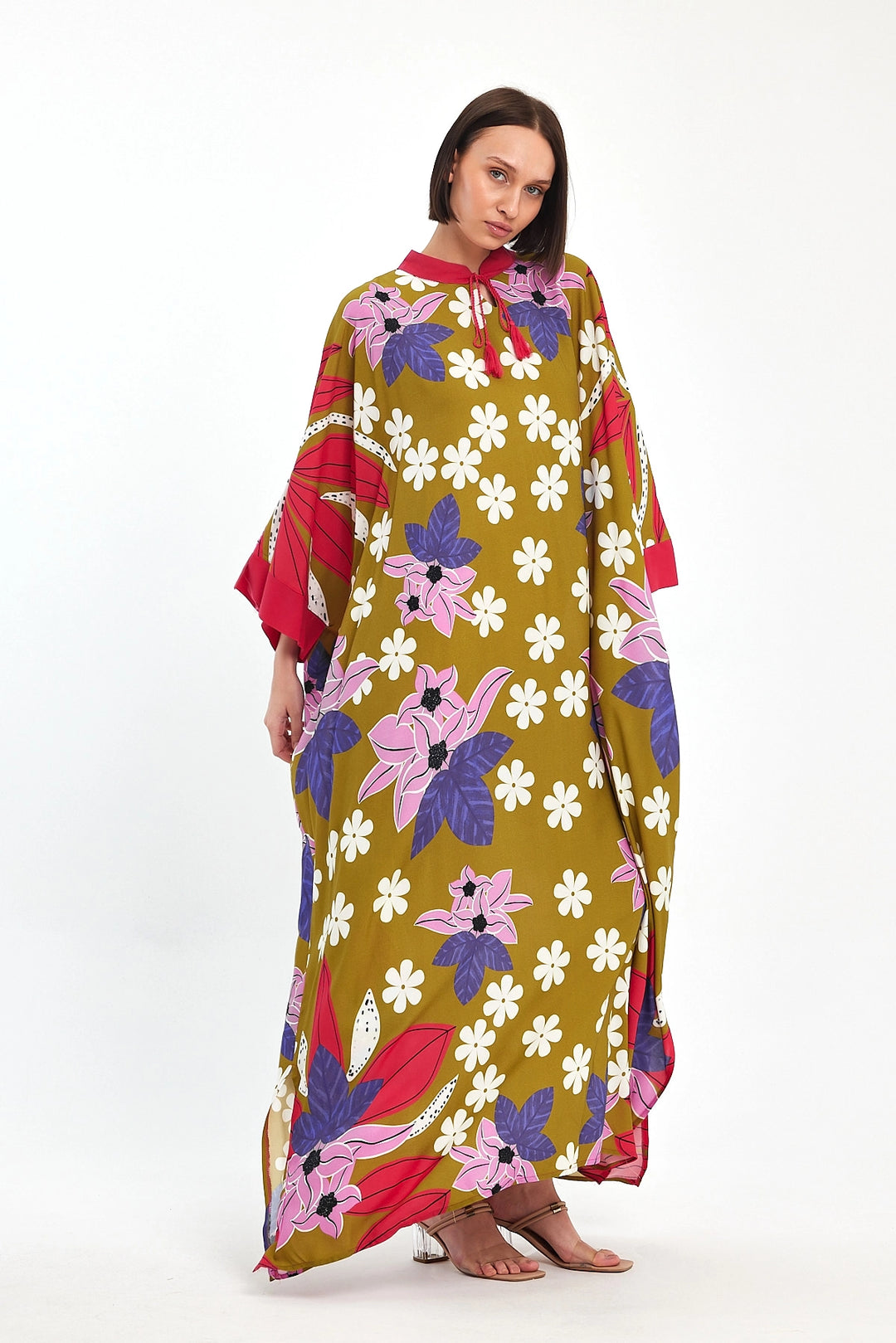 Maxi Boy Oil Green Printed Woven Viscose Dress BCVL-251069 - Níkaia