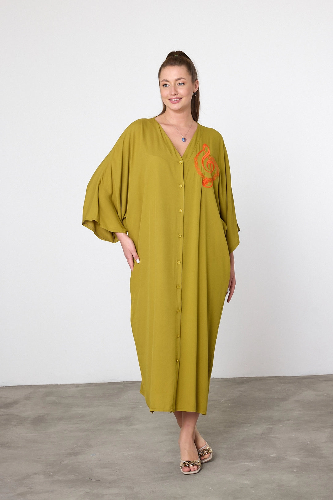 Maxi Boy Oil Green Embroidered Woven Viscose Dress BCVL-25V050 - Schenectady