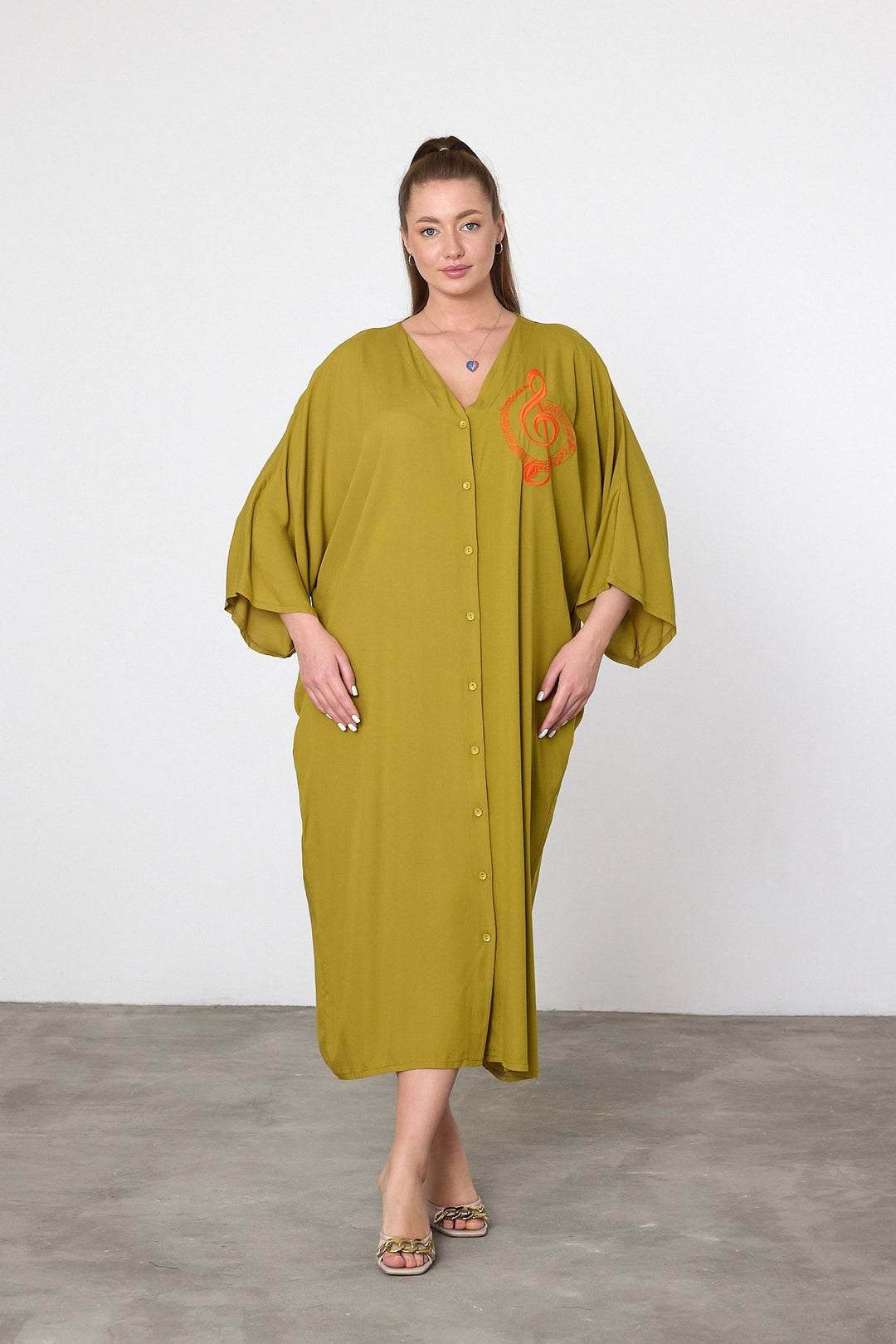 Maxi Boy Oil Green Embroidered Woven Viscose Dress BCVL-25V050 - Schenectady