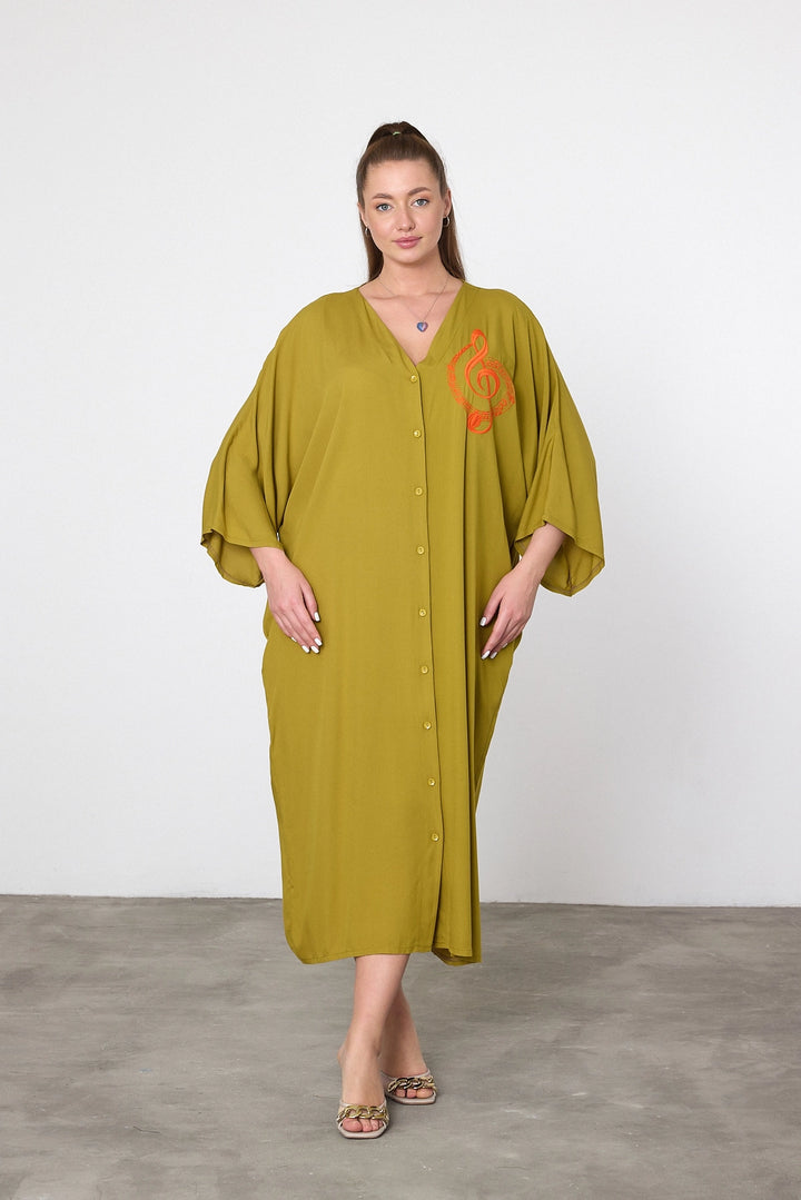 Maxi Boy Oil Green Embroidered Woven Viscose Dress BCVL-25V050 - Schenectady