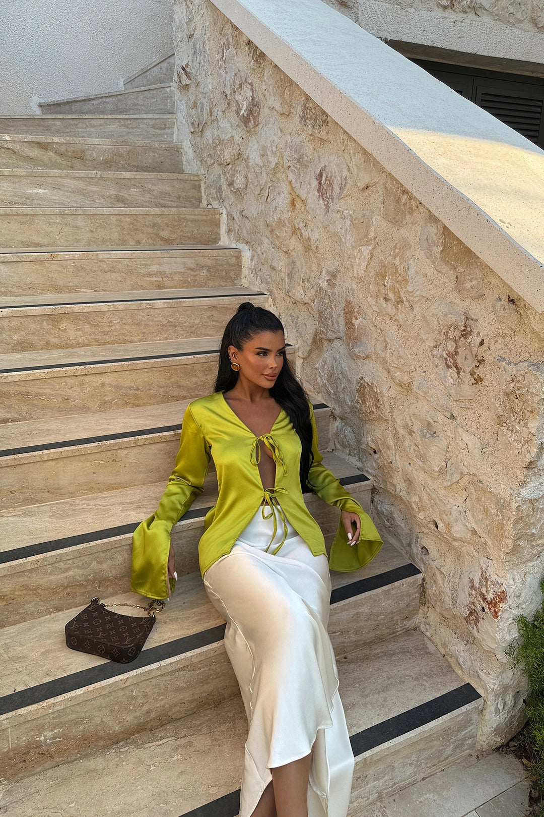 EYY Women Oil Green Gredel Satin Blouse - Balingen