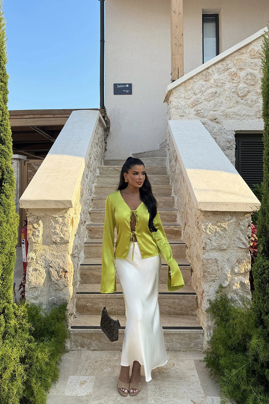 EYY Women Oil Green Gredel Satin Blouse - Balingen