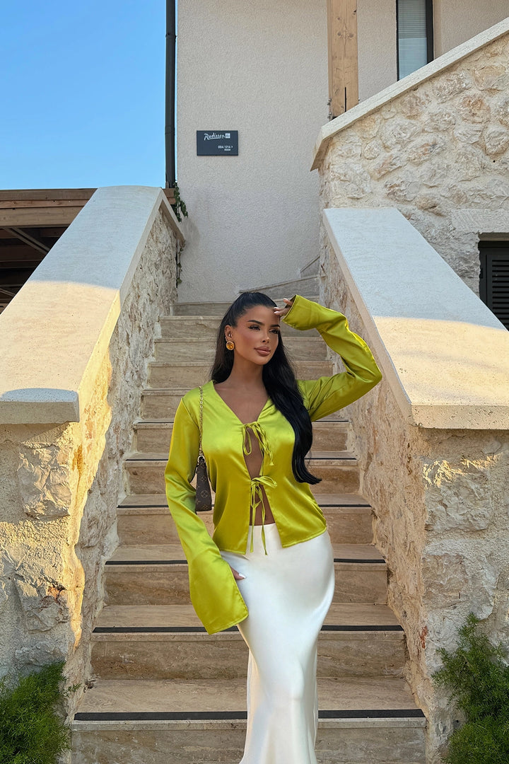 EYY Women Oil Green Gredel Satin Blouse - Balingen