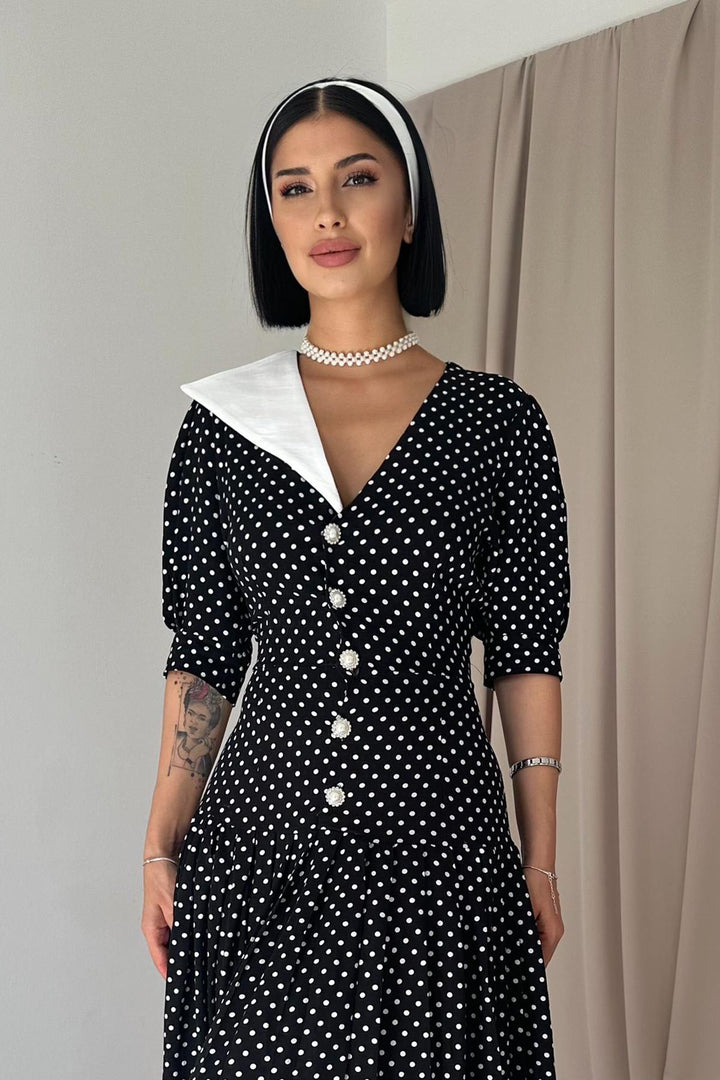 ELS Neck Detailed Dress - Black - Elda