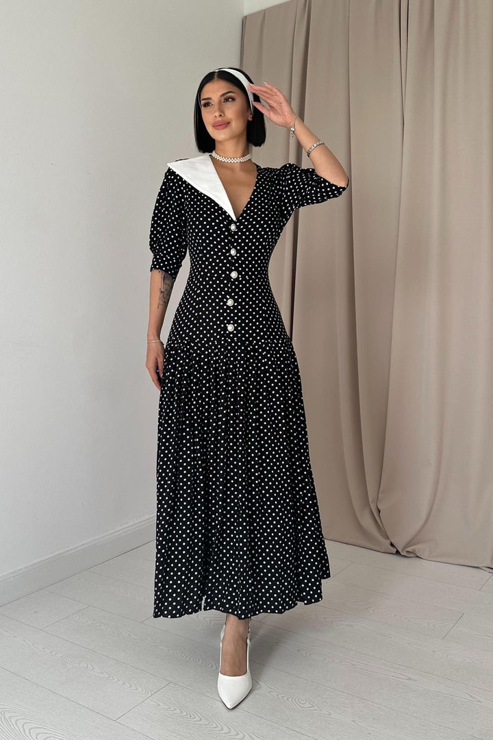 ELS Neck Detailed Dress - Black - Elda
