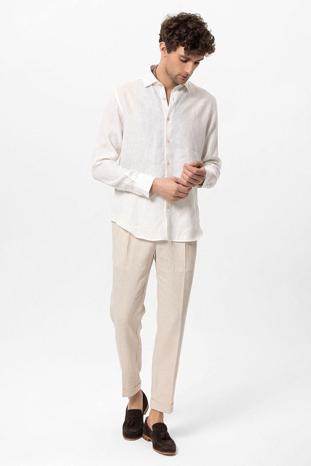 ANT Collar Button Detailed 100% Linen Men's Shirt - Bridgeport