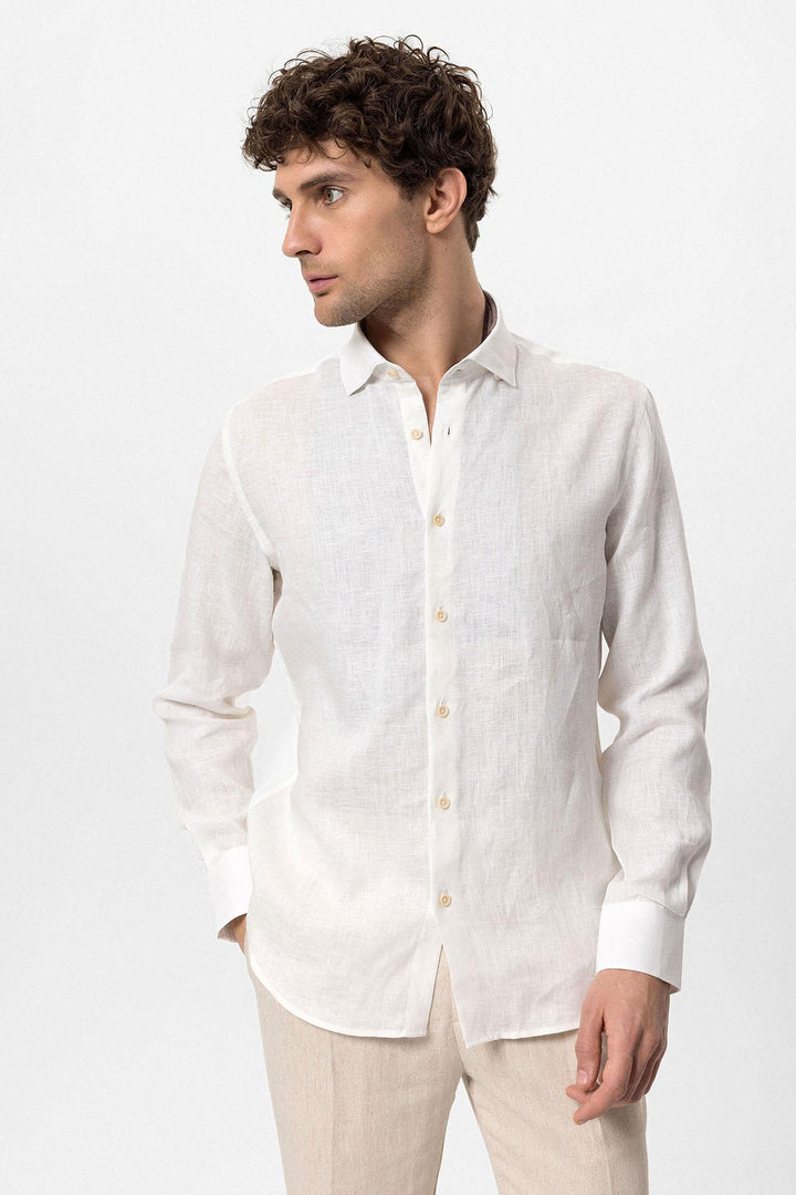 ANT Collar Button Detailed 100% Linen Men's Shirt - Bridgeport