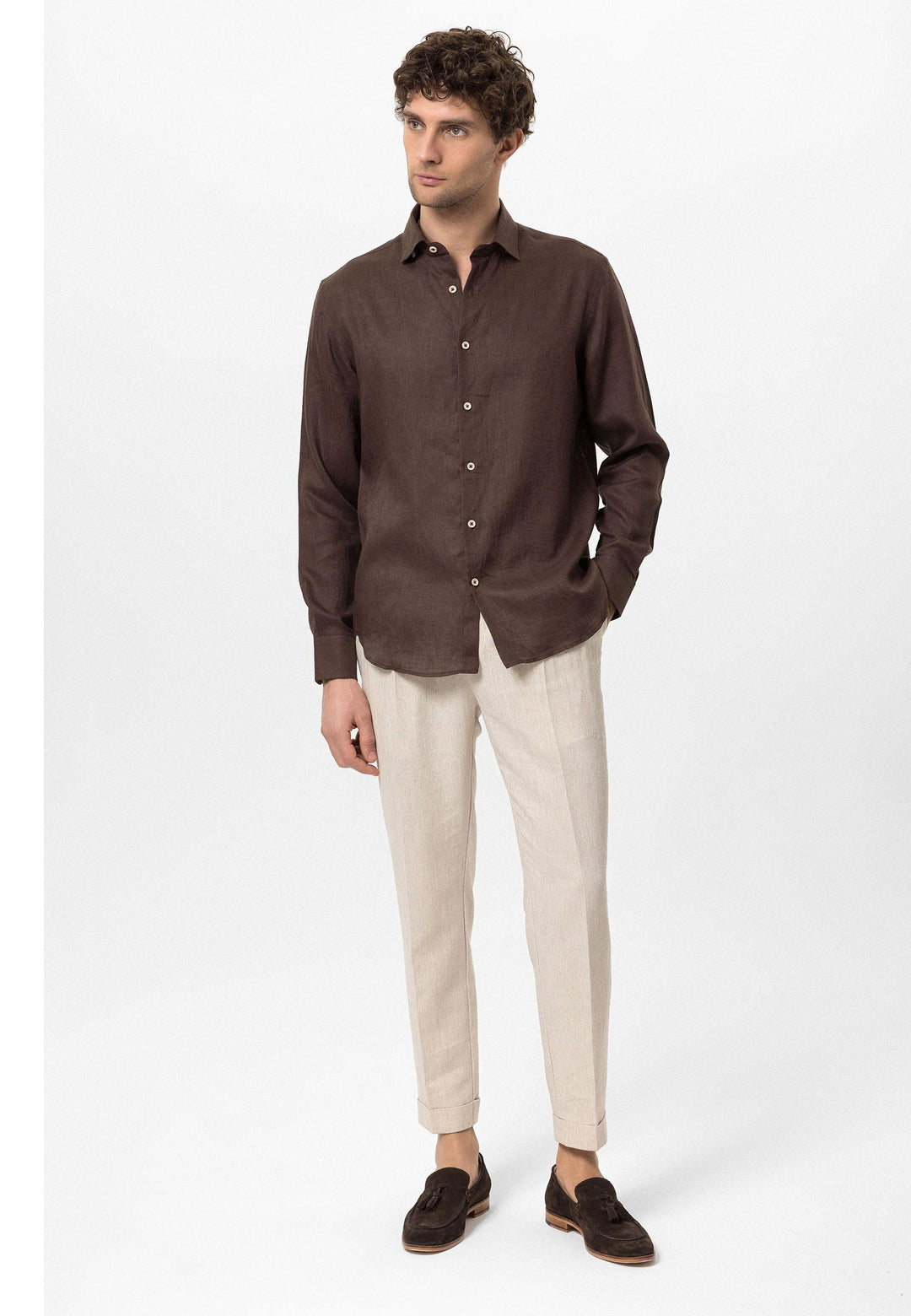 ANT Collar Button Detailed 100% Linen Men's Shirt - Ocoyoacac