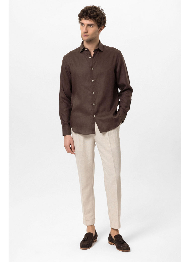 ANT Collar Button Detailed 100% Linen Men's Shirt - Ocoyoacac