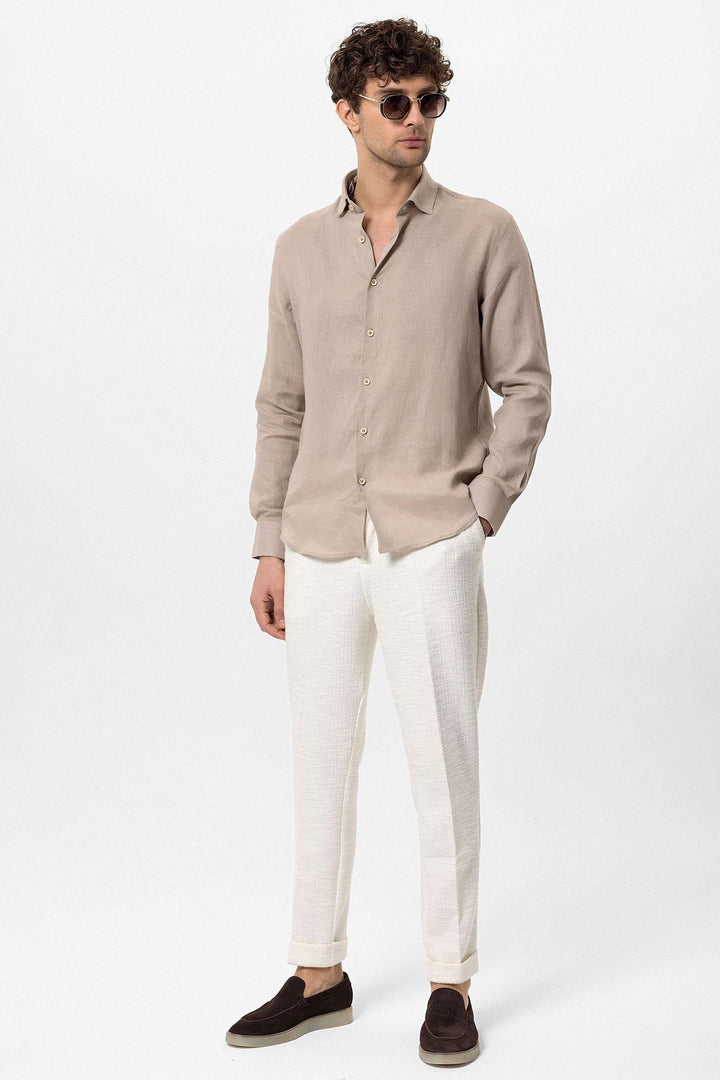 ANT Collar Button Detailed 100% Linen Men's Shirt - Jūrmala