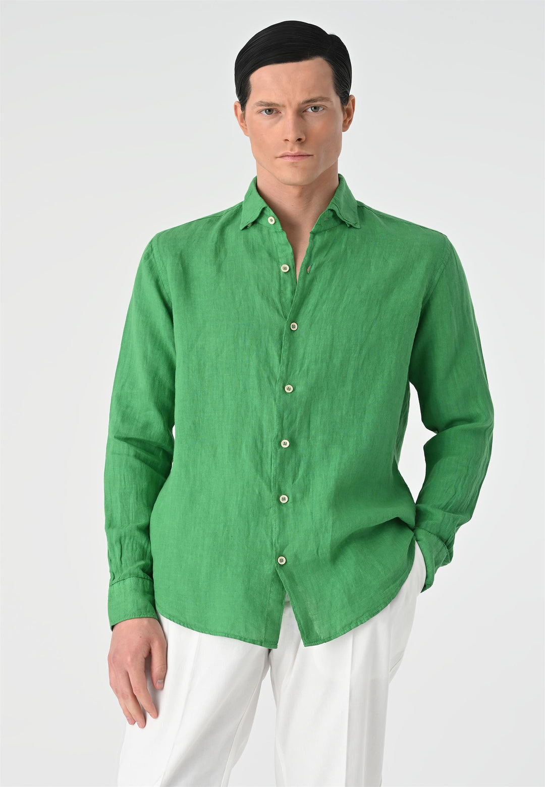 ANT Collar Button Detailed 100% Linen Men's Shirt - Arlington
