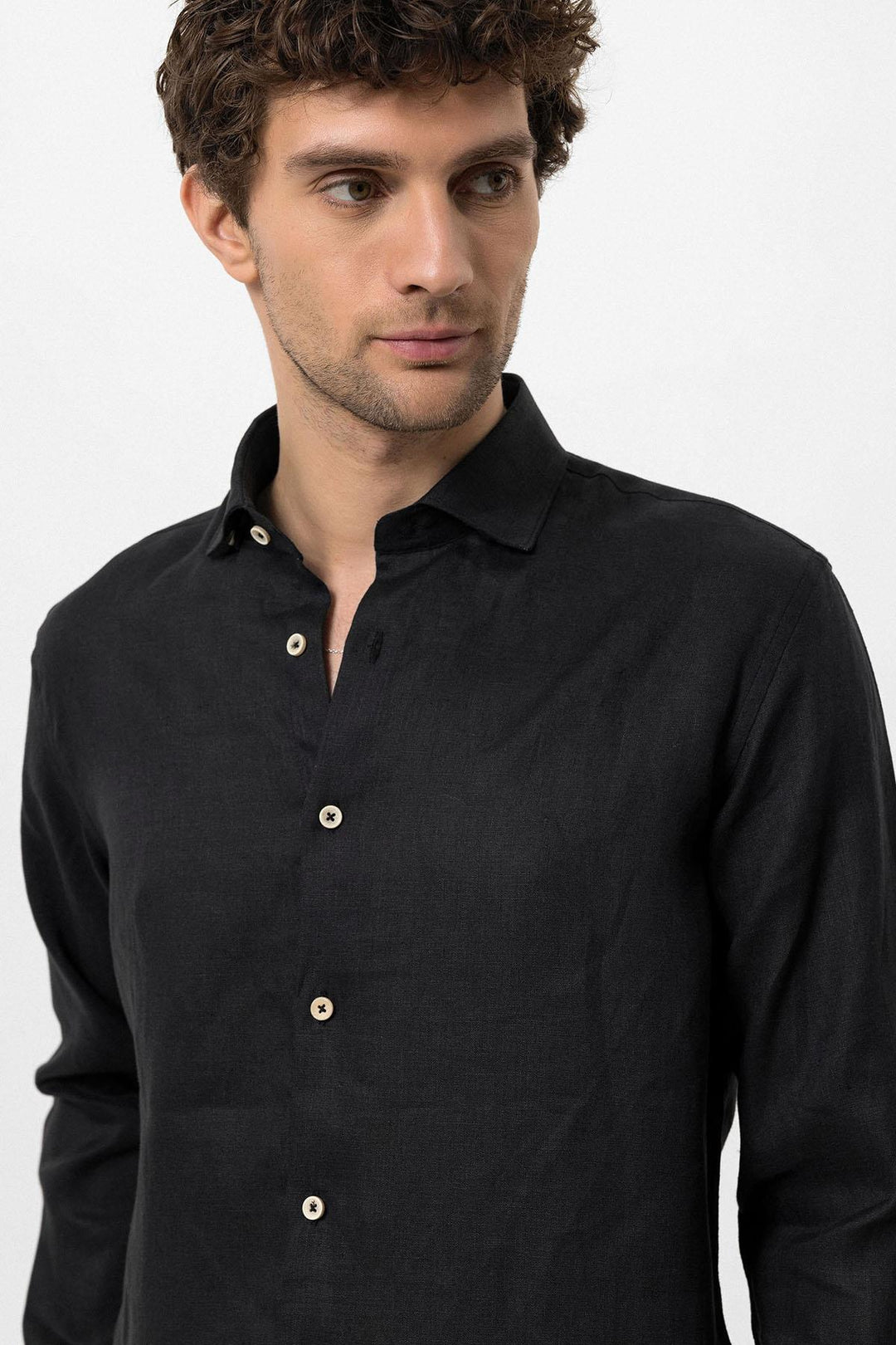 ANT Collar Button Detailed 100% Linen Men's Shirt - Augsburg
