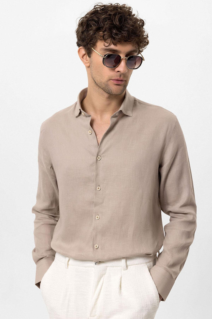 ANT Collar Button Detailed 100% Linen Men's Shirt - Jūrmala