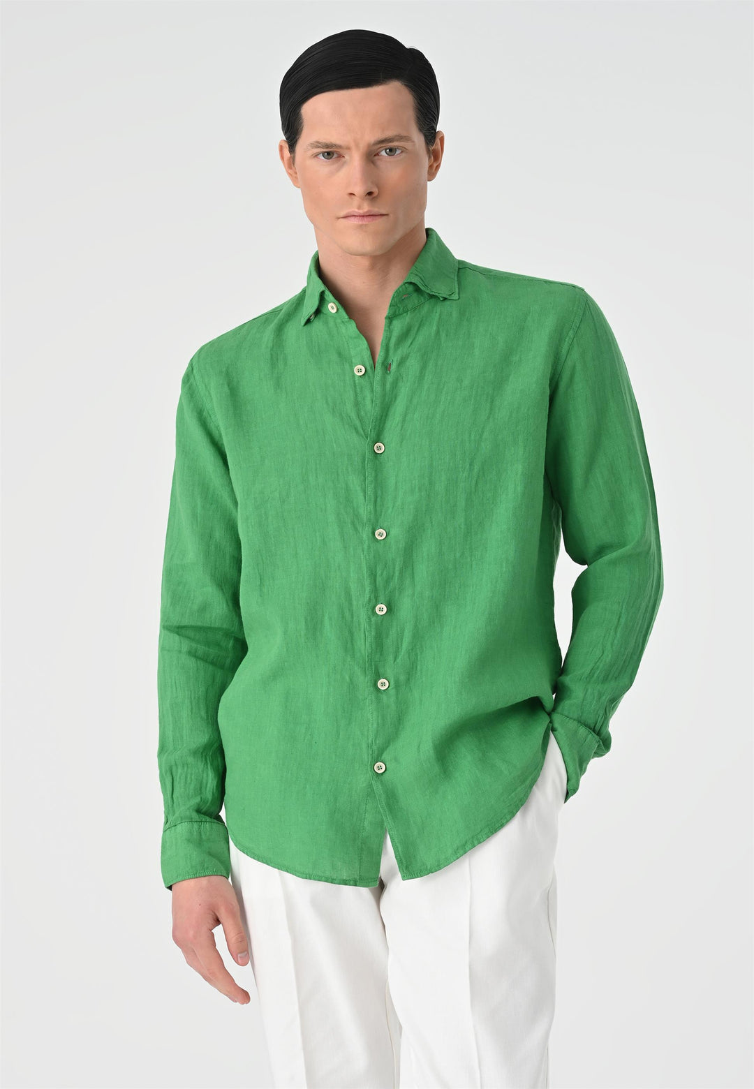 ANT Collar Button Detailed 100% Linen Men's Shirt - Arlington