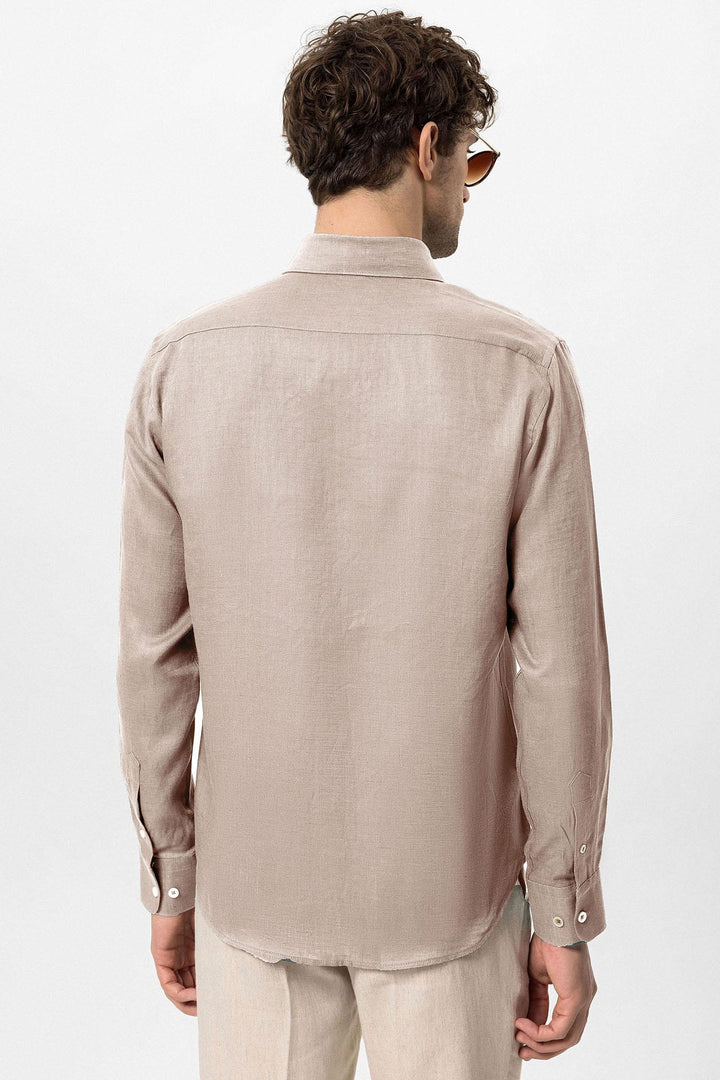 ANT Collar Button Detailed 100% Linen Men's Shirt - Jūrmala