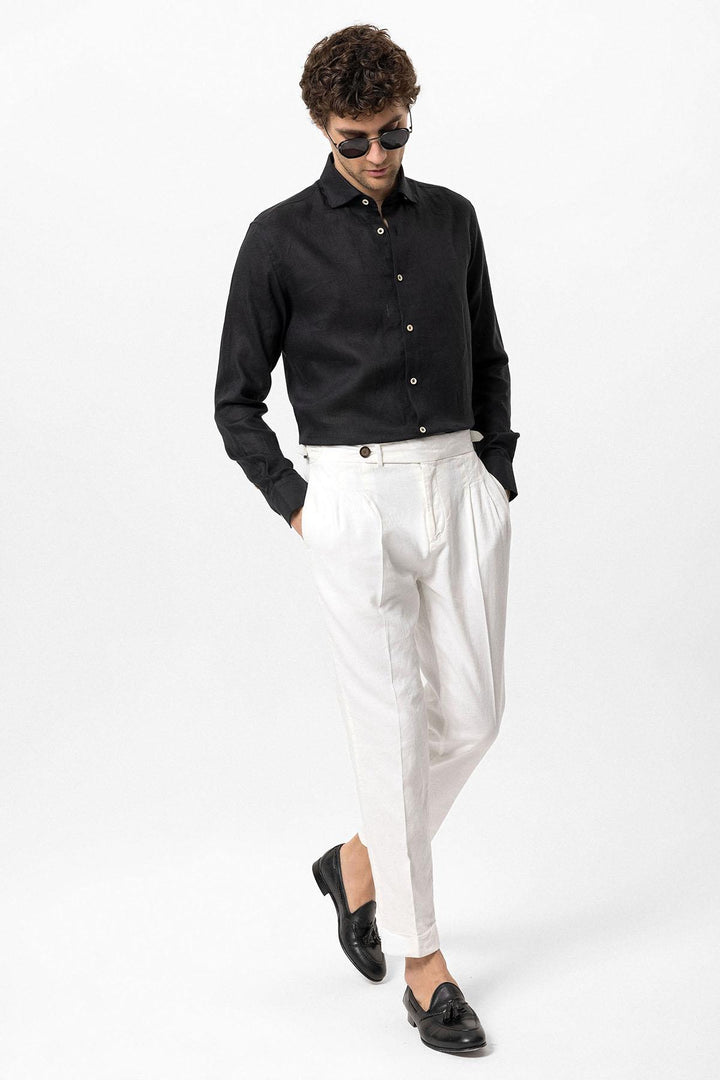 ANT Collar Button Detailed 100% Linen Men's Shirt - Augsburg